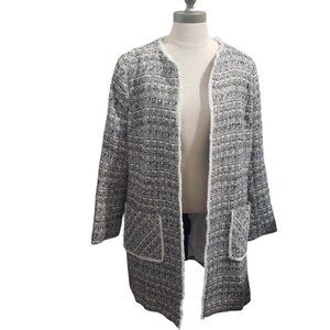 CT1955 Helene Berman Black & White Tweed Fringed Blazer XL